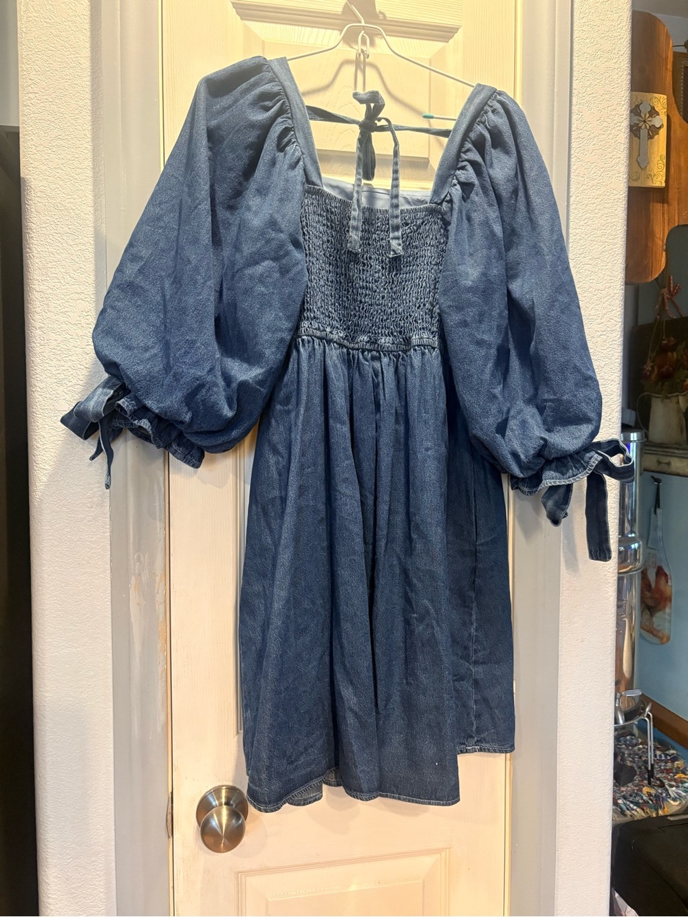 entro Blue Puff-Sleeve Denim Dress - Picture 2 of 6